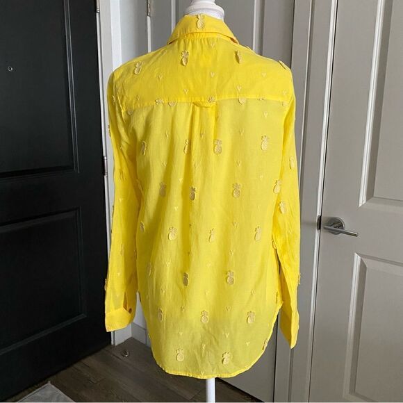 Anthropologie Brand Maeve Yellow Pineapple Appliqué Button Down Blouse Size S - Picture 3 of 8